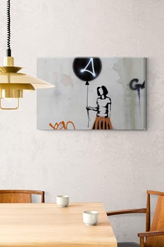 Inspired By Banksy Concrete Effect Girl With Black Balloon Graffiti Art Wall Canvas 26" x 20" - Love By Canvas