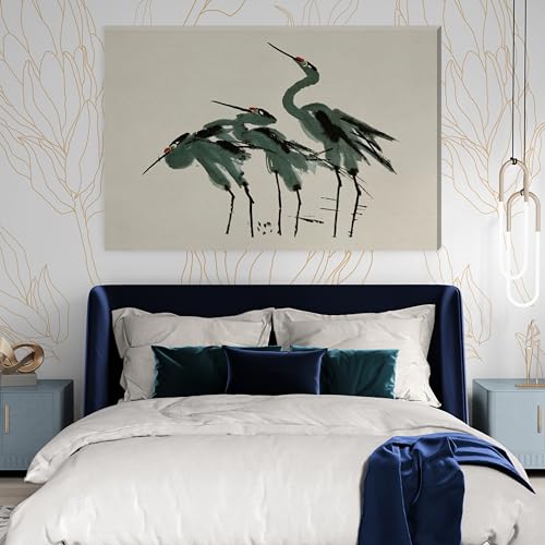 Three Blue Herons Painting Effect Print Art Wall Canvas 26" x 20" - Love By Canvas