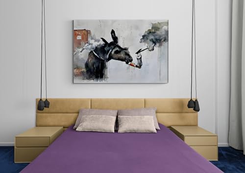 Inspired By Banksy Smoking Donkey Graffiti Art Wall Canvas 26" x 20" - Love By Canvas