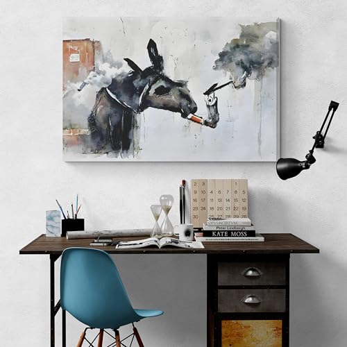 Inspired By Banksy Smoking Donkey Graffiti Art Wall Canvas 26" x 20" - Love By Canvas