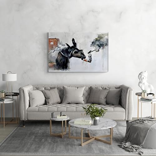 Inspired By Banksy Smoking Donkey Graffiti Art Wall Canvas 26" x 20" - Love By Canvas