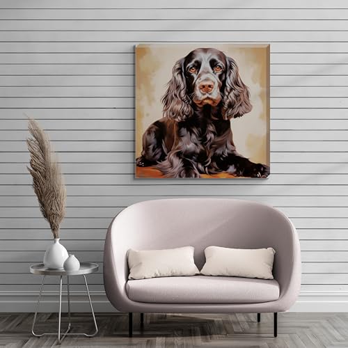 Posing Cocker Spaniel Dog Stretched Canvas Wall Art Picture - Numerous Sizes (12 inches x 12 inches) - Love By Canvas