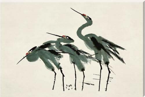 Three Blue Herons Painting Effect Print Art Wall Canvas 26" x 20" - Love By Canvas