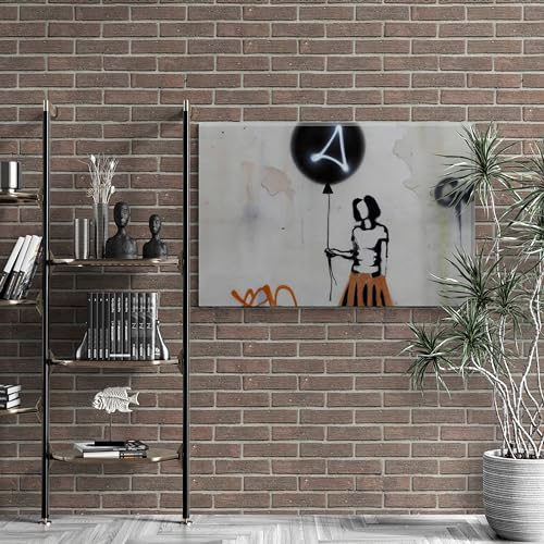 Inspired By Banksy Concrete Effect Girl With Black Balloon Graffiti Art Wall Canvas 26" x 20" - Love By Canvas