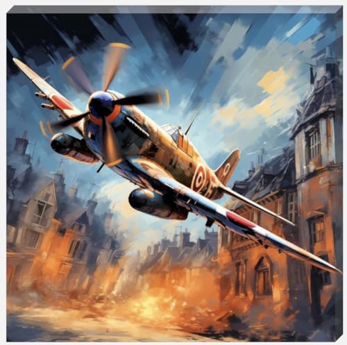 DDW World War Fighter Bombing Scene Wall Art Canvas, perfect for bedrooms/Bathrooms/Kitchens and to add a touch to your space in any room! 16" x 16" in size. - Love By Canvas