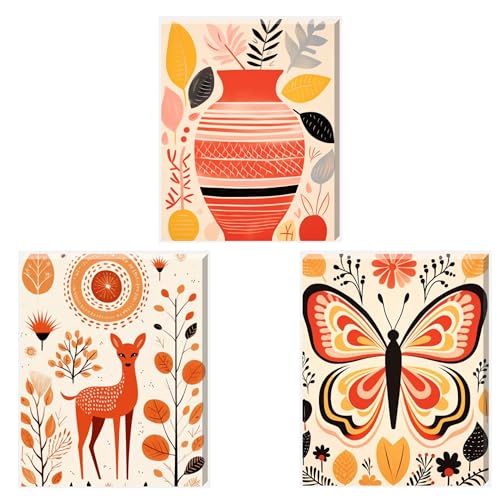 Framed Boho Abstract Wall Decor -Wildlife And Flowers Modern Canvas Prints Mid Century Pictures for Home Decoration 12x16 Inches Posters Paintings for Bathroom Bedroom Living Room Ready to Hang - Love By Canvas
