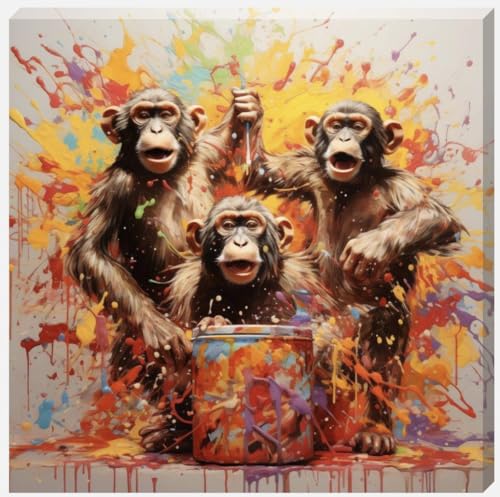 DDW Paint Splash Monkeys Wall Art Canvas, perfect for bedrooms/Bathrooms/Kitchens and to add a touch to your space in any room! 16" x 16" in size. - Love By Canvas