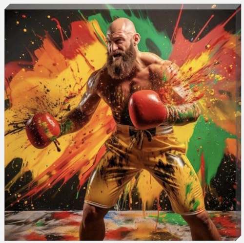 DDW Paint Splash Boxer Fighter Wall Art Canvas, perfect for bedrooms/Bathrooms/Kitchens and to add a touch to your space in any room! 16" x 16" in size. - Love By Canvas