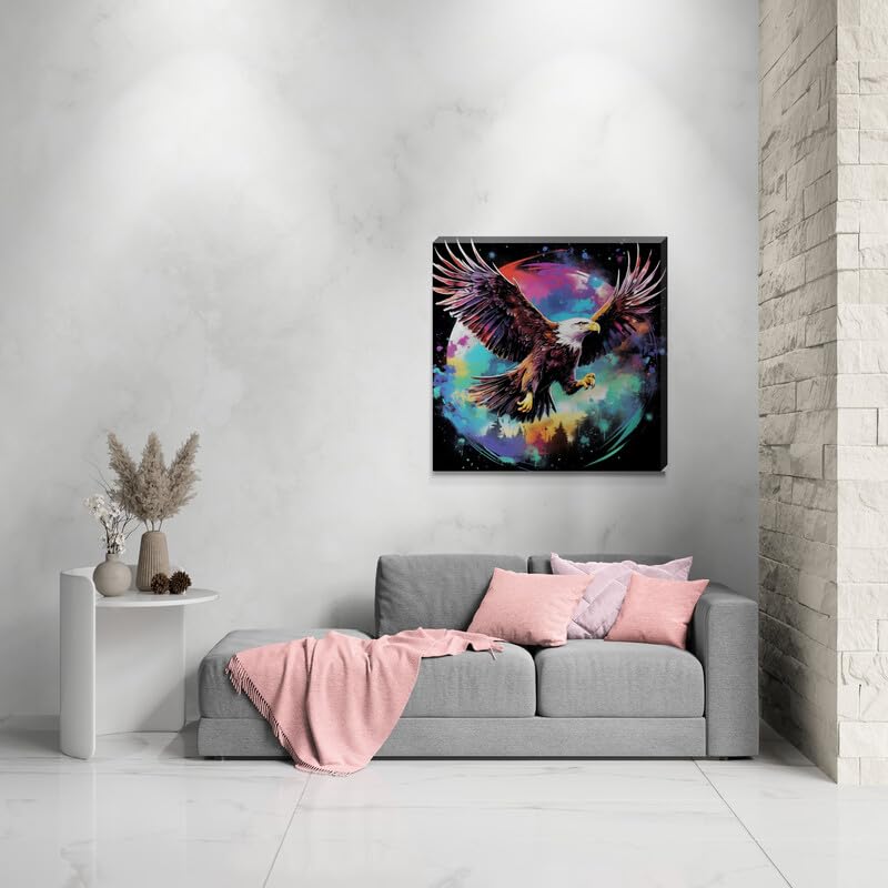 Flying Eagle Colour Splash Framed Canvas Wall Art 16" x 16" - Love By Canvas