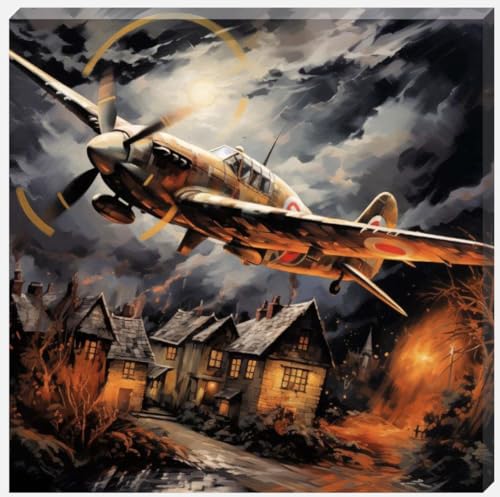 DDW Small Town Bombing Aircraft War Wall Art Canvas, perfect for bedrooms/Bathrooms/Kitchens and to add a touch to your space in any room! 16" x 16" in size. - Love By Canvas
