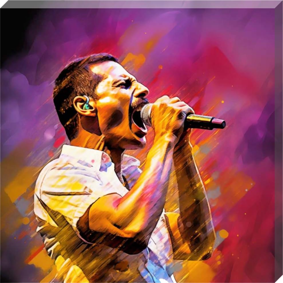 Colour Splash Freddie Mercury Queen Framed Canvas Wall Art 16" x 16" - Love By Canvas