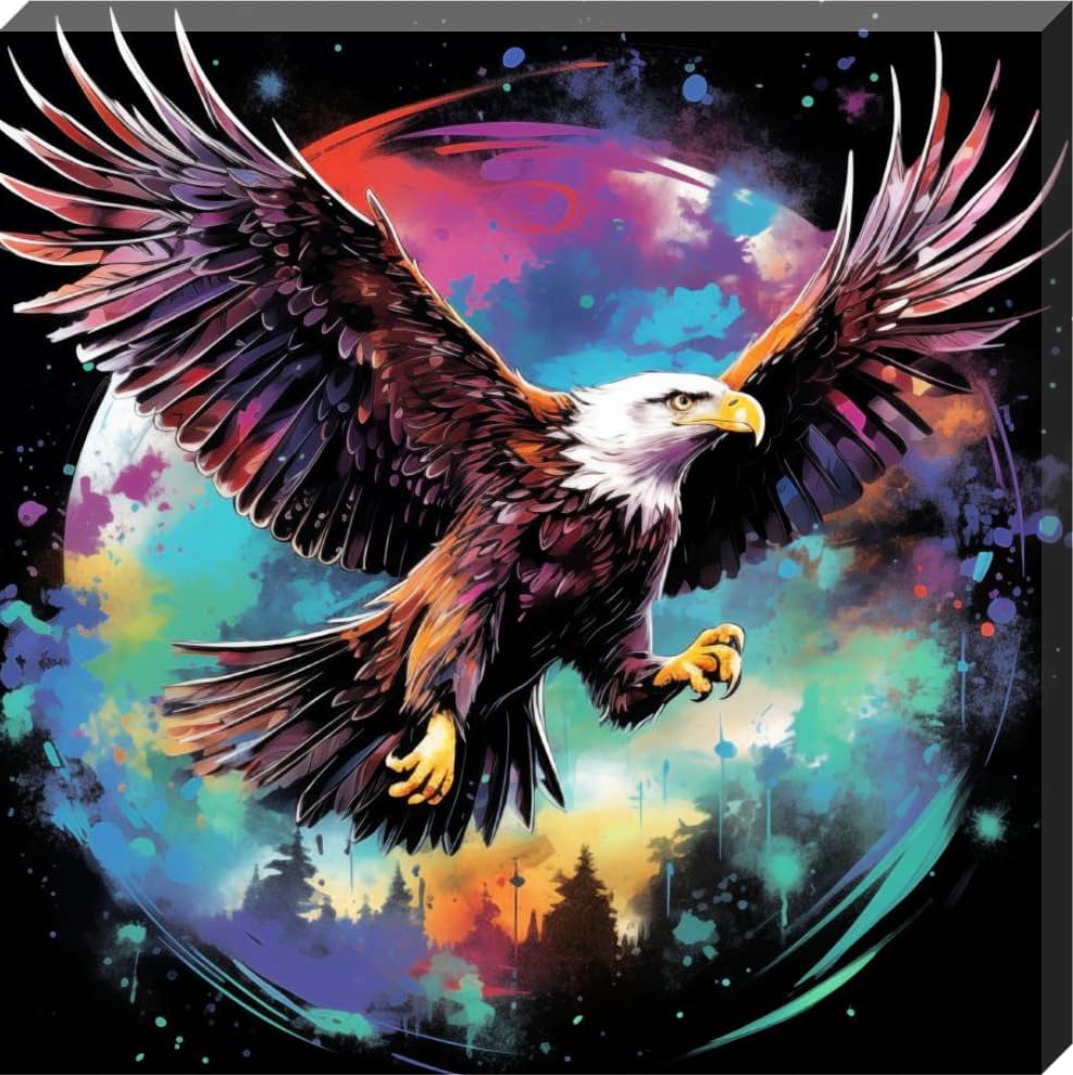 Flying Eagle Colour Splash Framed Canvas Wall Art 16" x 16" - Love By Canvas