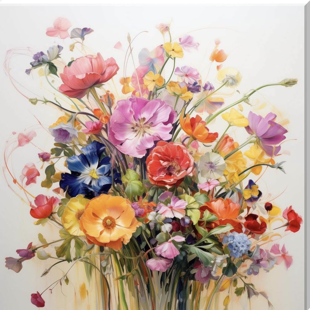 Colourful Wildflowers Wall Art, Mounted On A Canvas - great for home decor, or to add some colour to a wall. Neutral in colour and a great addition. 16 x 16 inches - Love By Canvas
