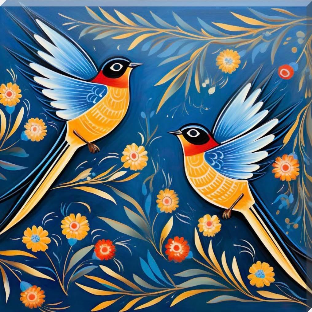 Swallows In Love Canvas Wall Art Picture (10” x 10”)