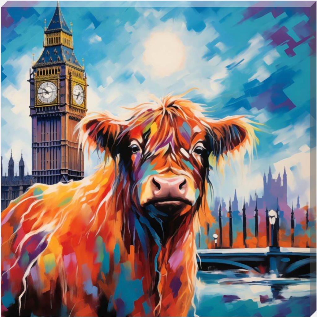 Trip To London Iris Highland Cow In Field Canvas Scottish Wall Art - Love By Canvas