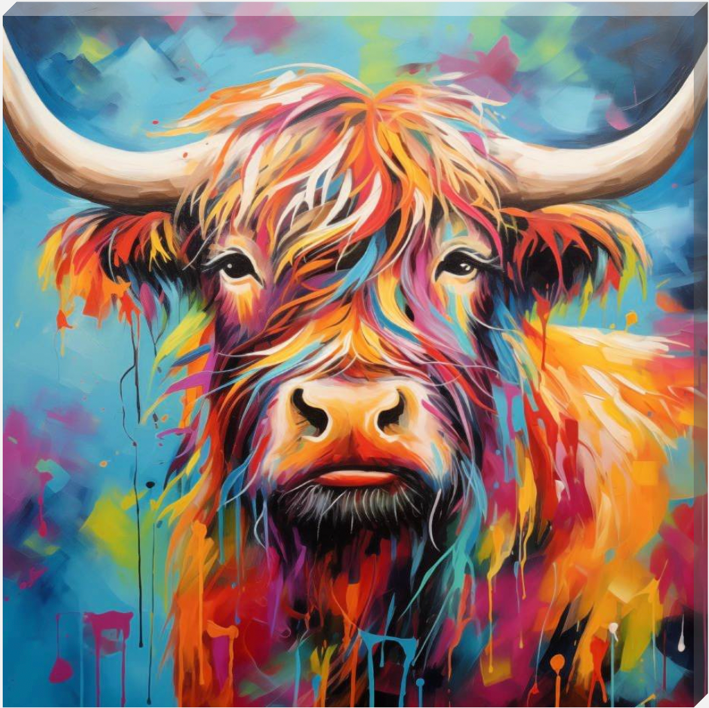 Tilly Colourful Highland Cow Canvas Scottish Wall Art - Love By Canvas