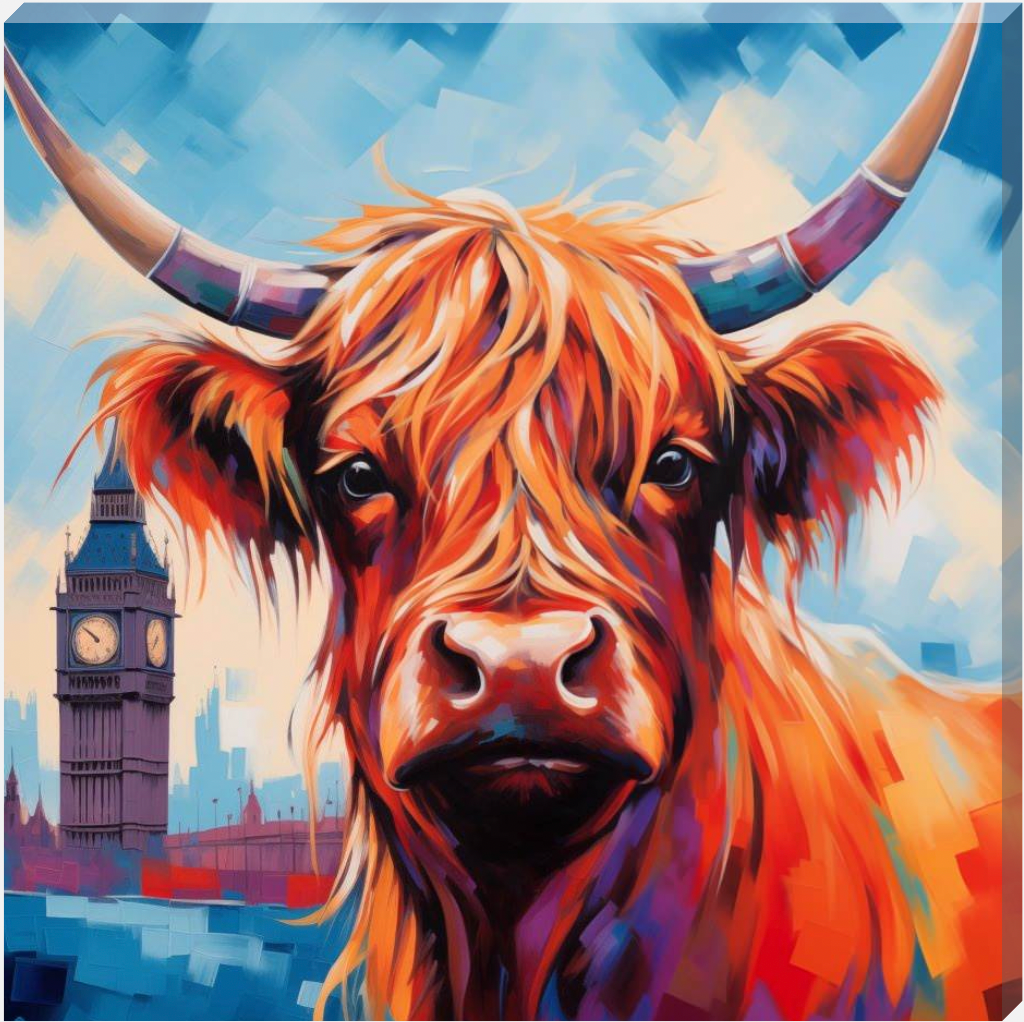 Big Ben Highland Cow In Field Canvas Scottish Wall Art - Love By Canvas