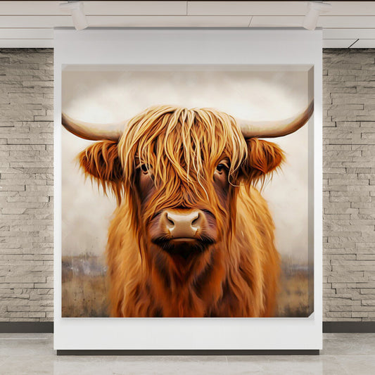 Brown Solo Highland Cow In Field Canvas Scottish Wall Art - Love By Canvas