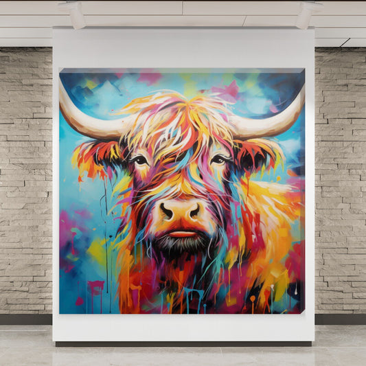 Tilly Colourful Highland Cow Canvas Scottish Wall Art - Love By Canvas