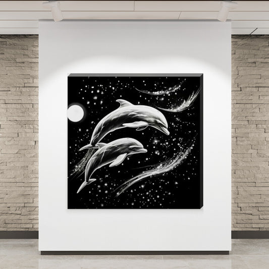 Dolphin Dual Swimming in the Starlight Wall Art Canvas - Love By Canvas