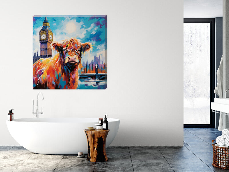Trip To London Iris Highland Cow In Field Canvas Scottish Wall Art - Love By Canvas