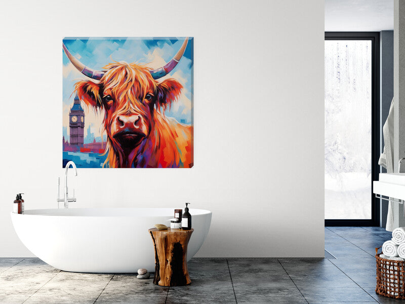Big Ben Highland Cow In Field Canvas Scottish Wall Art - Love By Canvas