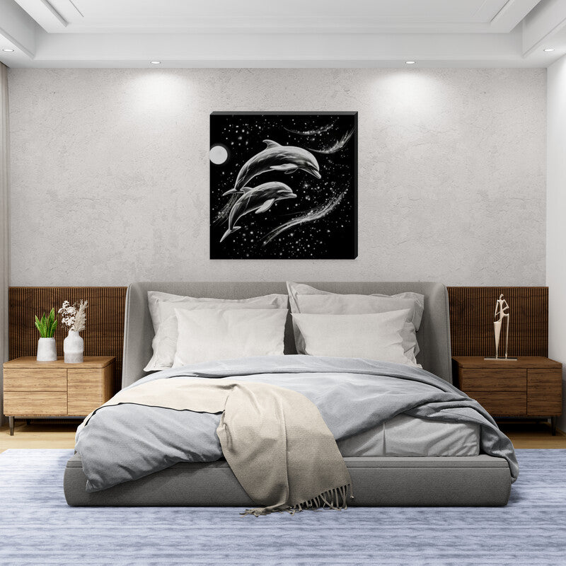 Dolphin Dual Swimming in the Starlight Wall Art Canvas - Love By Canvas