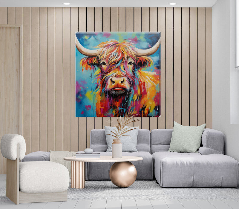 Tilly Colourful Highland Cow Canvas Scottish Wall Art - Love By Canvas