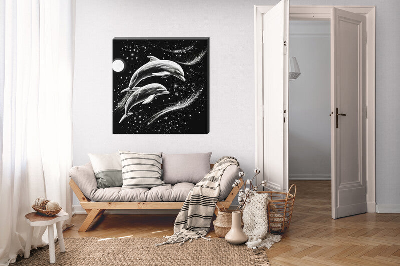 Dolphin Dual Swimming in the Starlight Wall Art Canvas - Love By Canvas