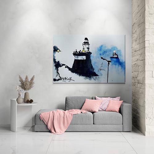 Inspired By Banksy "Lighthouse Plumes, Tugboat Looms" Graffiti Art Wall Canvas 26" x 20" - Love By Canvas