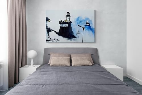 Inspired By Banksy "Lighthouse Plumes, Tugboat Looms" Graffiti Art Wall Canvas 26" x 20" - Love By Canvas