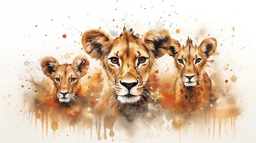 Paint Splash Trio Of Tiger/Lion Clubs Canvas Wall Art Picture 20" x 36" - Love By Canvas