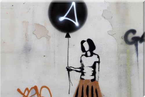 Inspired By Banksy Concrete Effect Girl With Black Balloon Graffiti Art Wall Canvas 26" x 20" - Love By Canvas
