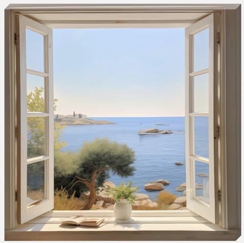 DDW Greece Through A Window Wall Art Canvas, perfect for bedrooms/Bathrooms/Kitchens and to add a touch to your space in any room! 16" x 16" in size. - Love By Canvas