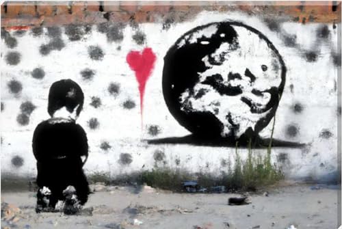 Inspired By Banksy Boy At Peace With the World Graffiti Art Wall Canvas 26" x 20" - Love By Canvas