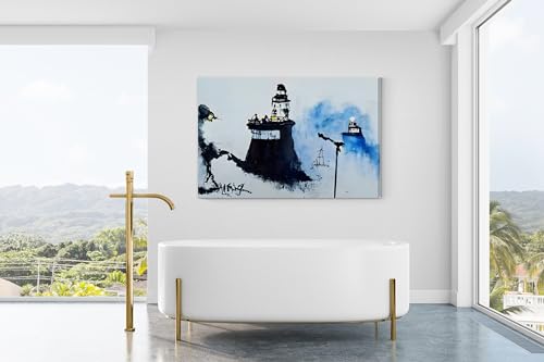 Inspired By Banksy "Lighthouse Plumes, Tugboat Looms" Graffiti Art Wall Canvas 26" x 20" - Love By Canvas