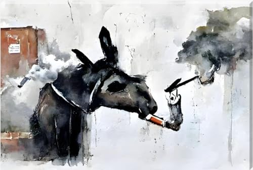 Inspired By Banksy Smoking Donkey Graffiti Art Wall Canvas 26" x 20" - Love By Canvas