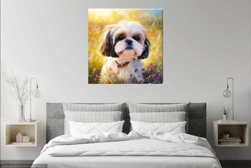 Shihtzu In The Grass Dog Digital Print, Canvas Art Print/Art Work/Picture 16" x 16" - Love By Canvas