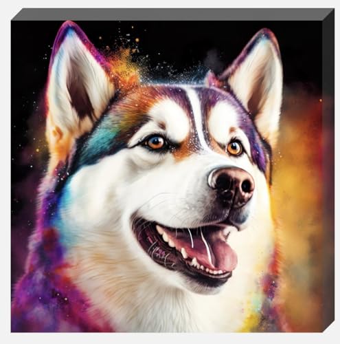 Colourful Husky Dog Canvas Wall Art Print - Multiple sizes (8" X 8" (203MM X 203MM)) - Love By Canvas