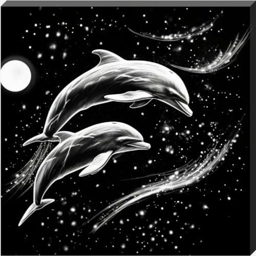 Dolphin Dual Swimming in the Starlight Wall Art Canvas - Love By Canvas