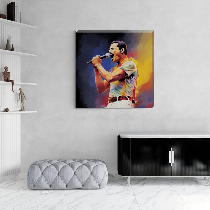 Paint Splash Freddie Mercury Queen Framed Canvas Wall Art 16" x 16" - Love By Canvas