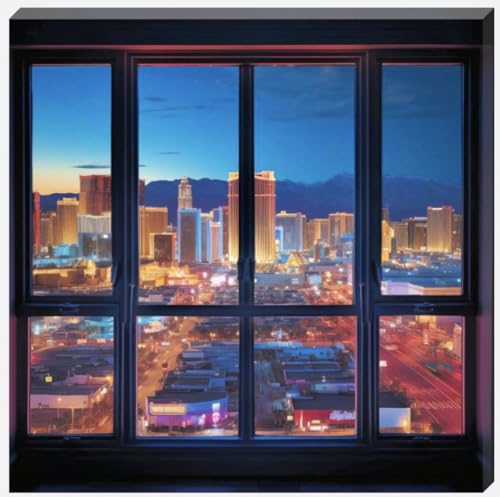 DDW Las Vegas At Night Through A Window Wall Art Canvas, perfect for bedrooms/Bathrooms/Kitchens and to add a touch to your space in any room! 16" x 16" in size. - Love By Canvas