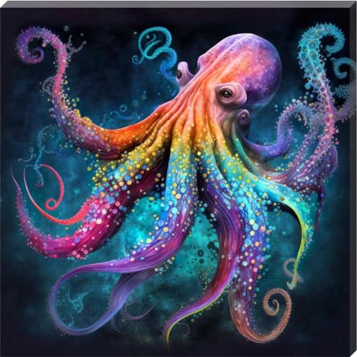 Colourful Octopus Canvas Wall Art Picture 16" x 16" - Love By Canvas