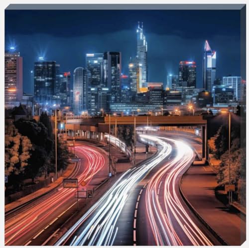 DDW Night Time City Traffic Wall Art Canvas, perfect for bedrooms/Bathrooms/Kitchens and to add a touch to your space in any room! 16" x 16" in size. - Love By Canvas