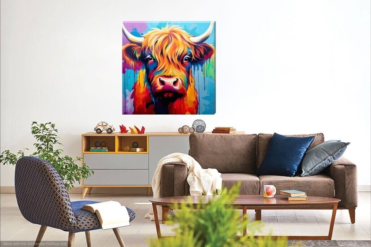 Colourful Highland Cow Canvas Scottish Wall Art Bright LGBTQ+ - Love By Canvas