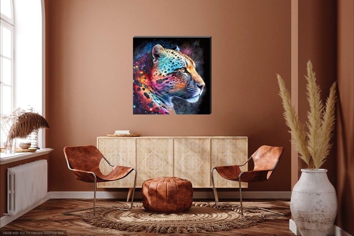 Colour Splash Snow Jaguar Mounted Canvas Art 16" x 16" - Love By Canvas