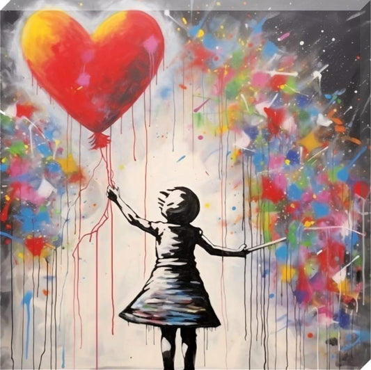 Banksy Iconic Girl With Balloon Graffiti Framed Canvas Wall Art - Love By Canvas