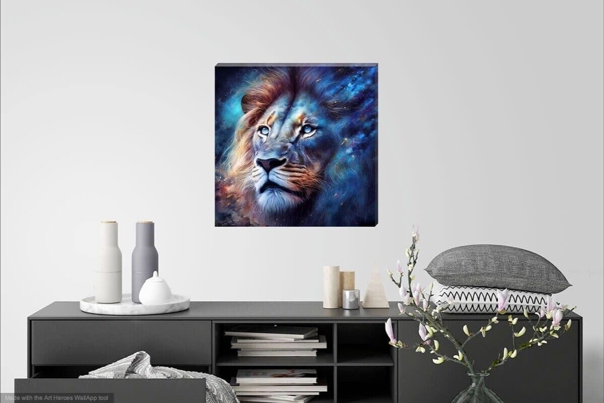 Vibrant Lion Big Cat Wall Art Canvas 16 x 16 - Colourful Paint Splash Canvas Decoration for Walls with Fun & Wild Lion. - Love By Canvas