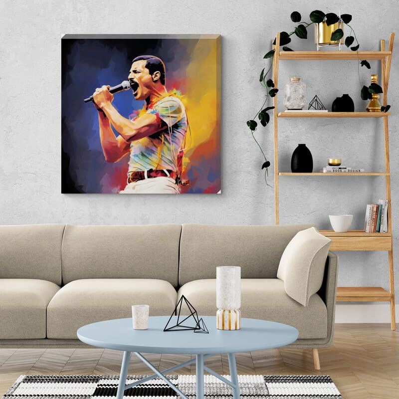 Paint Splash Freddie Mercury Queen Framed Canvas Wall Art 16" x 16" - Love By Canvas