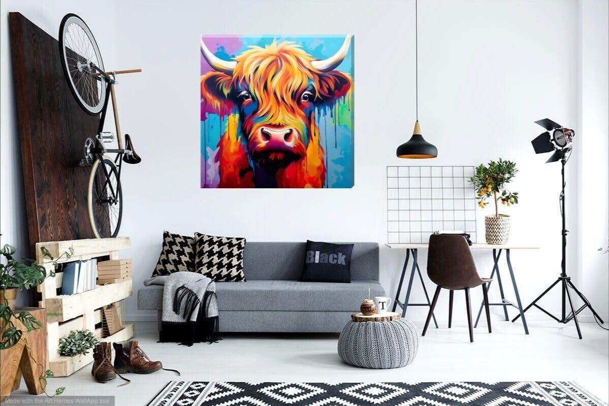 Colourful Highland Cow Canvas Scottish Wall Art Bright LGBTQ+ - Love By Canvas